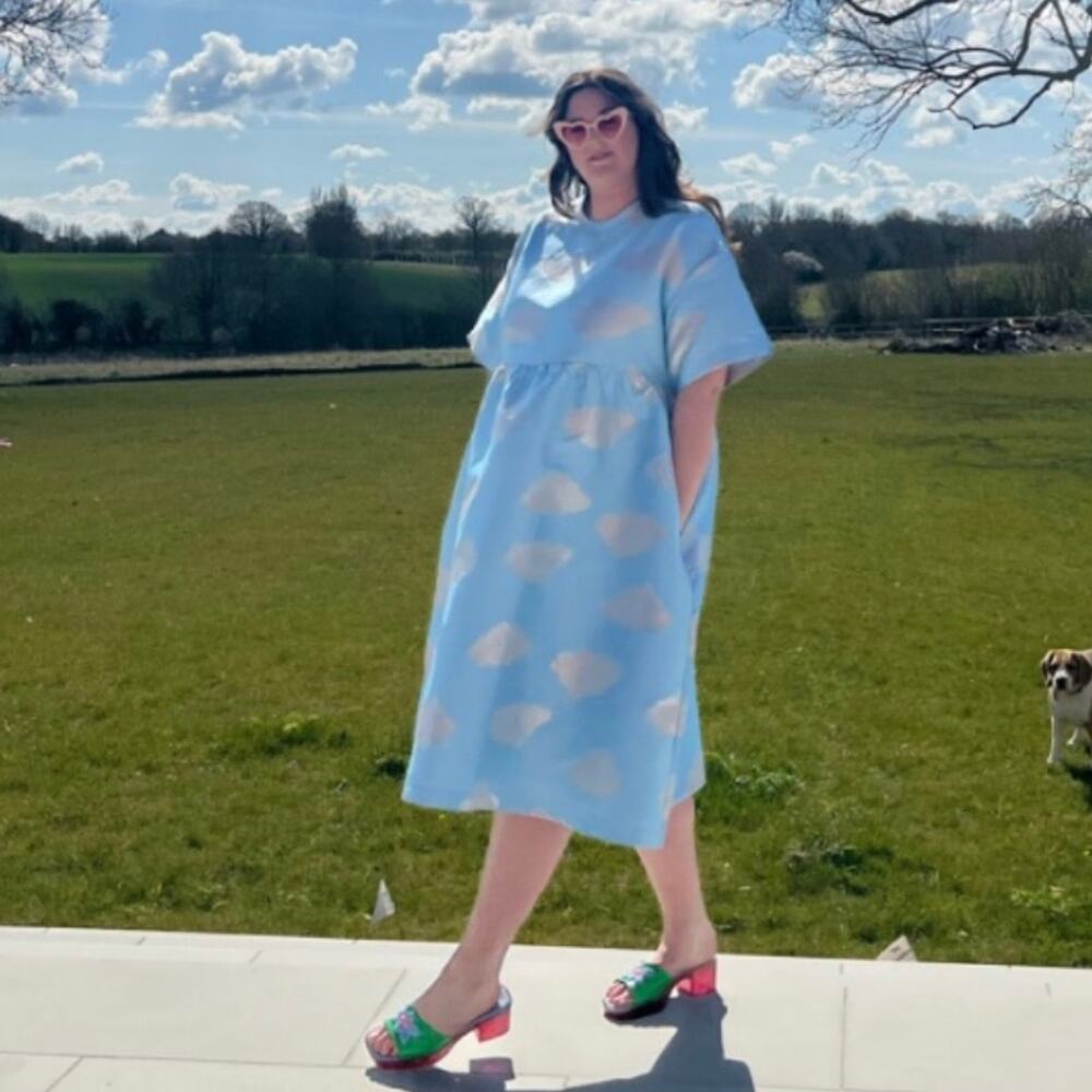 NEW Lazy Oaf Silver Linings Metallic Brocade Cloud Babydoll Dress UK 24 US 20 - Picture 3 of 15